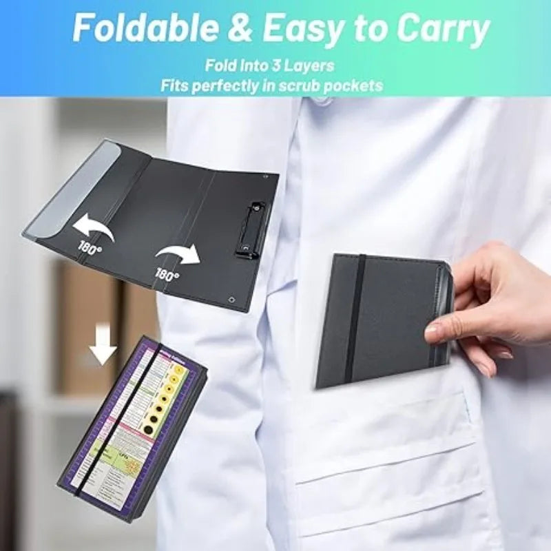 3-Layer Foldable Nursing Clipboard Pocket Pen Holder Elastic Band Qme