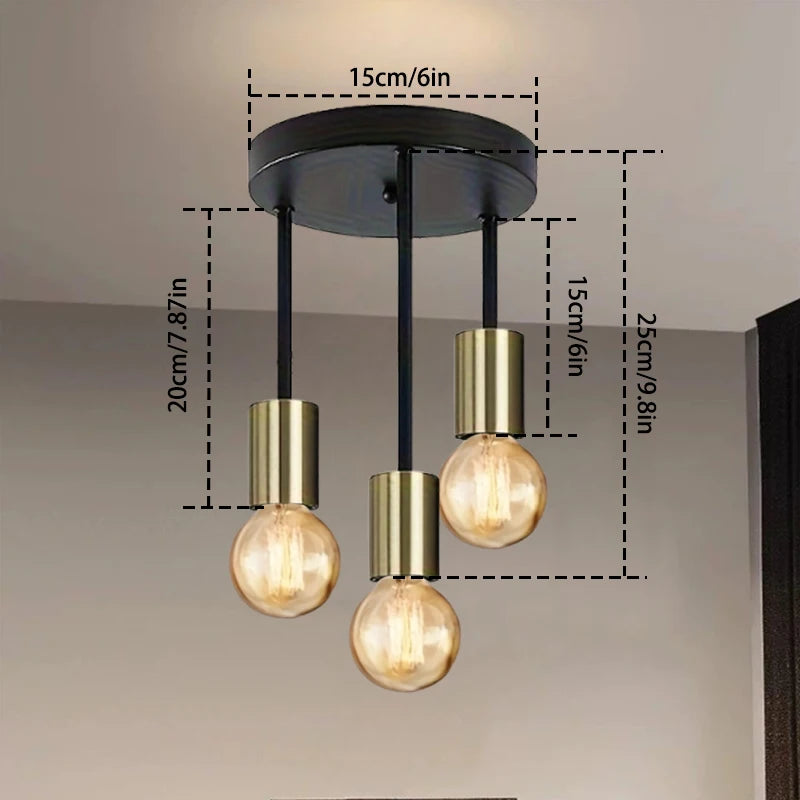 E27 Bulb Modern LED Ceiling Light Black - Energy Saving, Living Room, Bedroom, Kitchen, Easy Installation, Bulb Qme 3 lights Black Gold