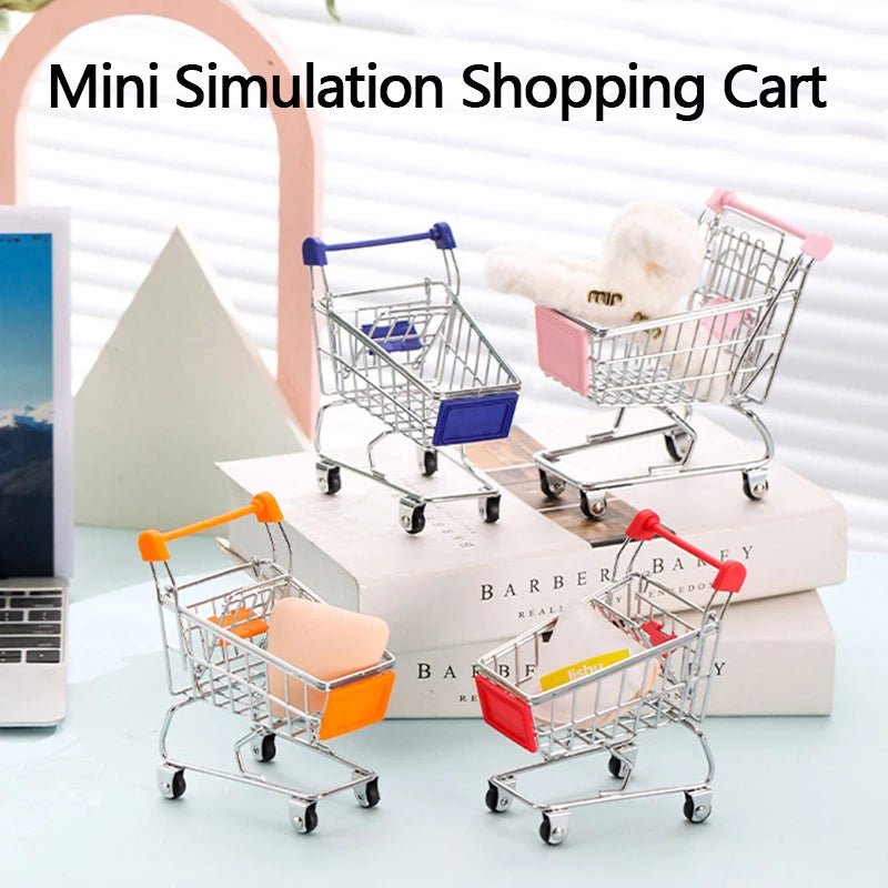 Children's Mini Simulation Shopping Cart Model Hand Cart Metal Model Storage Car Desktop Multifunction Storage Ornament Model Qme