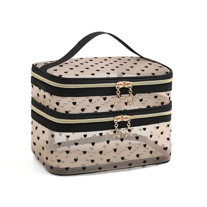 Women Toiletry Bag Double Layer Design Cosmetic Large Capacity Mesh Qme