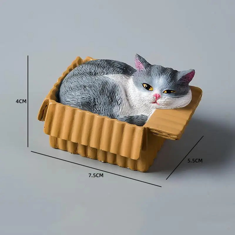 Adorable Cat In Box Napping Resin Figurine Kawaii Desktop Decor Car Ornament Ideal Gift For Cat Lovers Qme A2