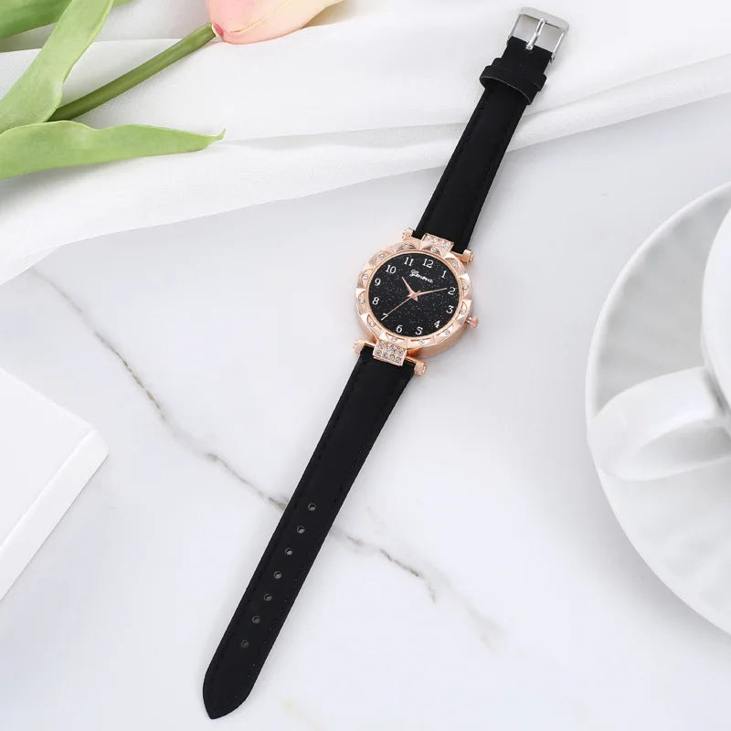 Womens Watches 5Pcs Set Luxury Rhinestone Women Fashion Elegant Wristwatch Quartz Watch For Girl WristWatch Bracelet Gift Qme