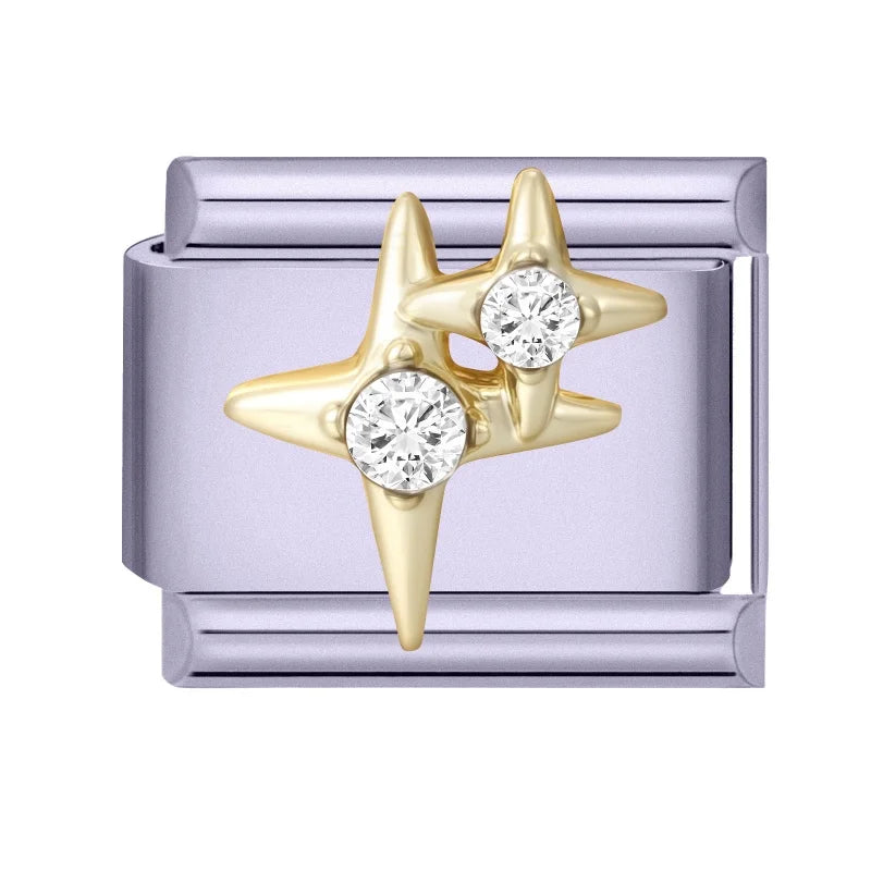 Gold Zircon Heart Star Moon Bow Knot Italian Charm Link Fit Stainless