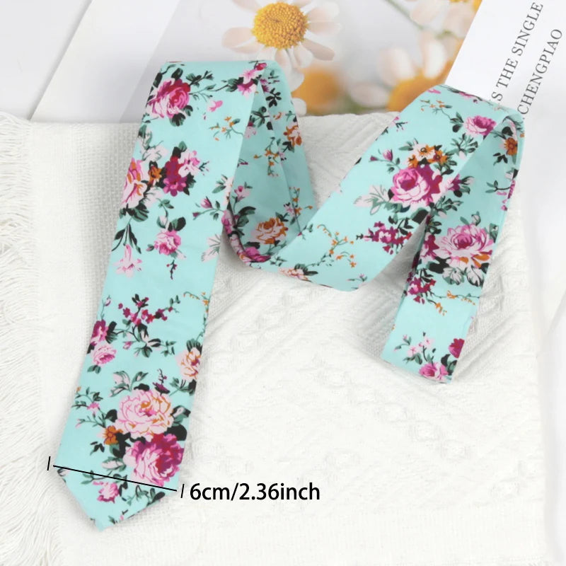 100 Cotton Floral Ties Men Women Elegant Flower Printed Necktie Dress Qme