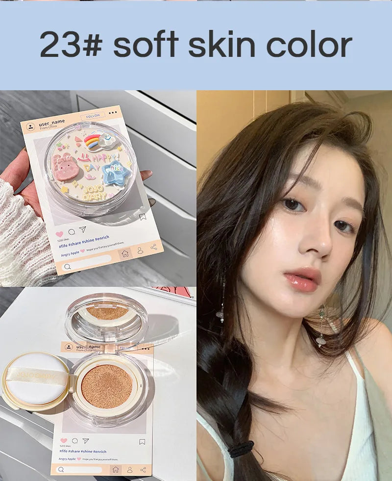 JOJO Diary Korean Hydrating Air Cushion BB Cream Concealer Moisturizing Lasting Moisturizing No Stuck Waterproof and Sweat-proof Qme JJ077-23