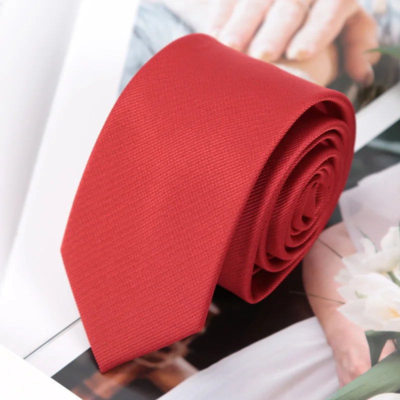 Mens Ties Champagne Red Black Solid Skinny Necktie Women Casaual Qme Red