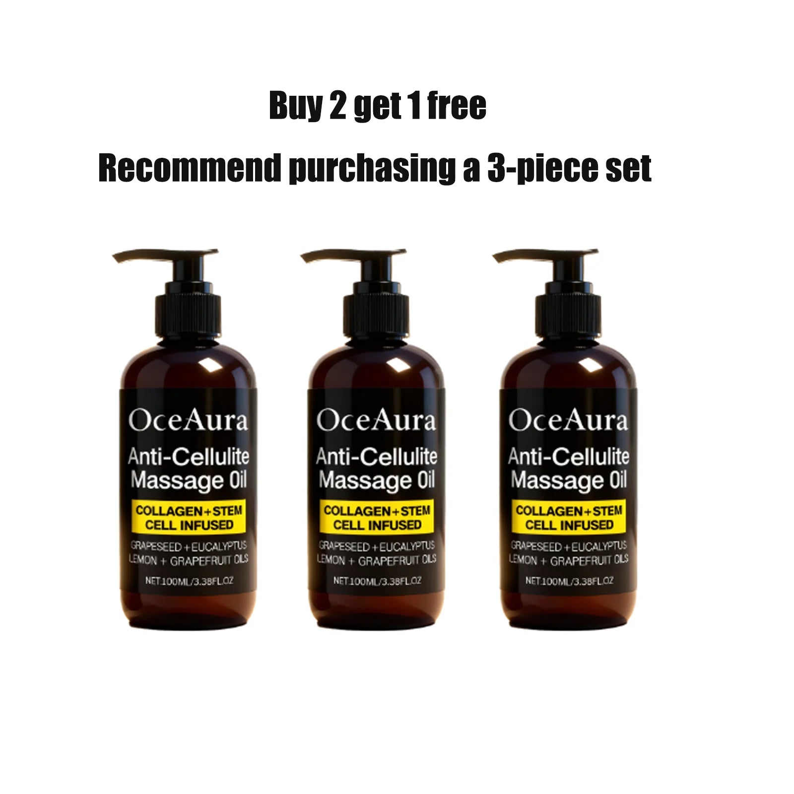 Oceaura Anti-Cellulite Massage Oil Firming Body Lift Tightening Deep Hydrating Smoothing Dry Skin Relaxing Shaping Essential Oil Qme 100ml x3