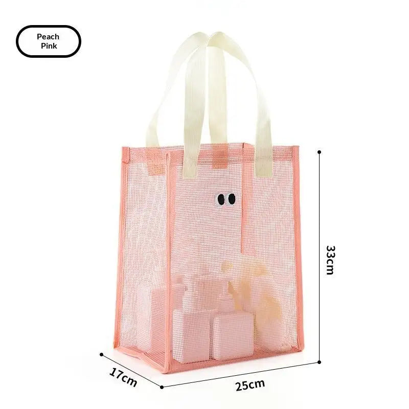Reusable Mesh Fabric Summer Eye Printing Dacron Casual Handbag Shopping Shoulder Bag Qme Pink