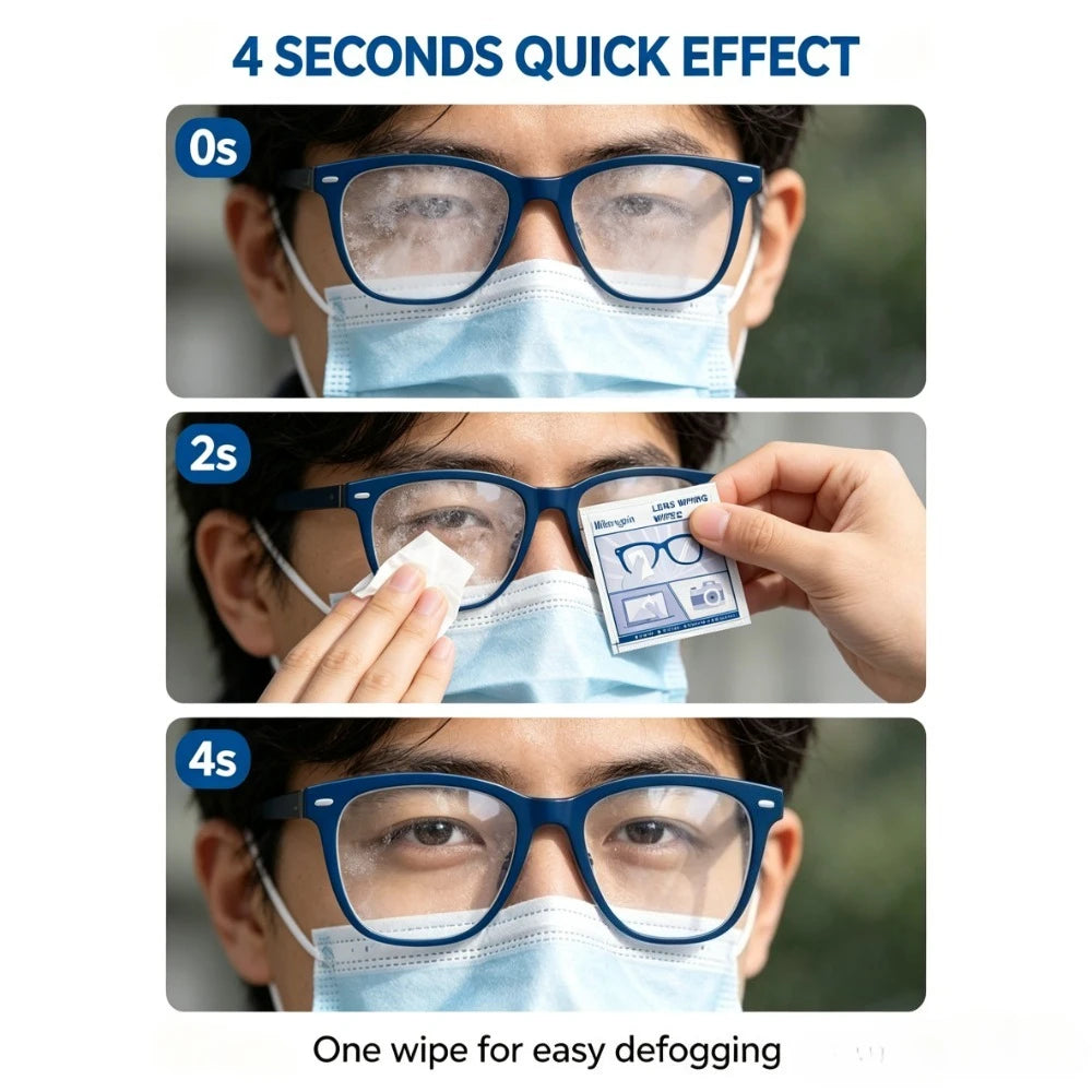 Anti-fog Cleaning Wipes for Glasses, Individually Wrapped, Long-lasting Anti-fog Without Blurring, Wipes Without Leaving Streaks Qme