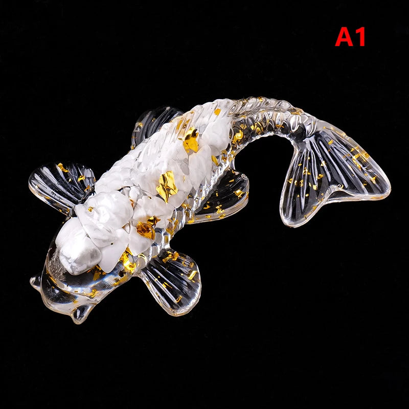 Crystal Stone Gravel Lucky Koi Fish Figurine Resin Mini Quartz Fancy Carp Statue Home Decor Desk Ornament Gift Qme A1