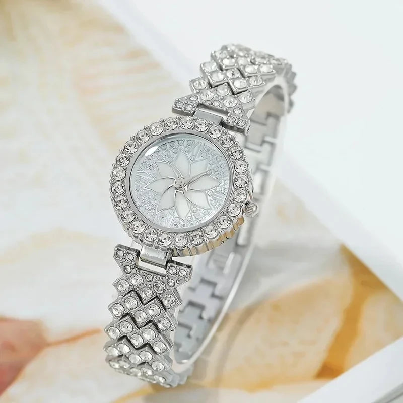 1Pc Of Round Hand Quartz Watch And 5Pc Of Jewelry Fancy Women Watches Jewelry Sophisticated And Stylish Women Watch Qme