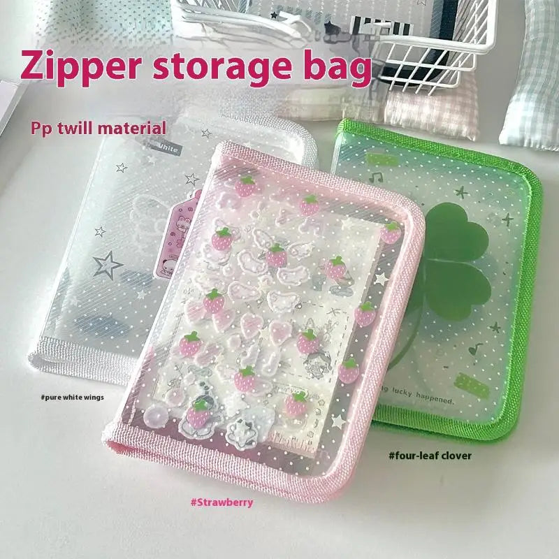Cute Clover Strawberry Wings Stationery Storage Folder A6 Twill Qme
