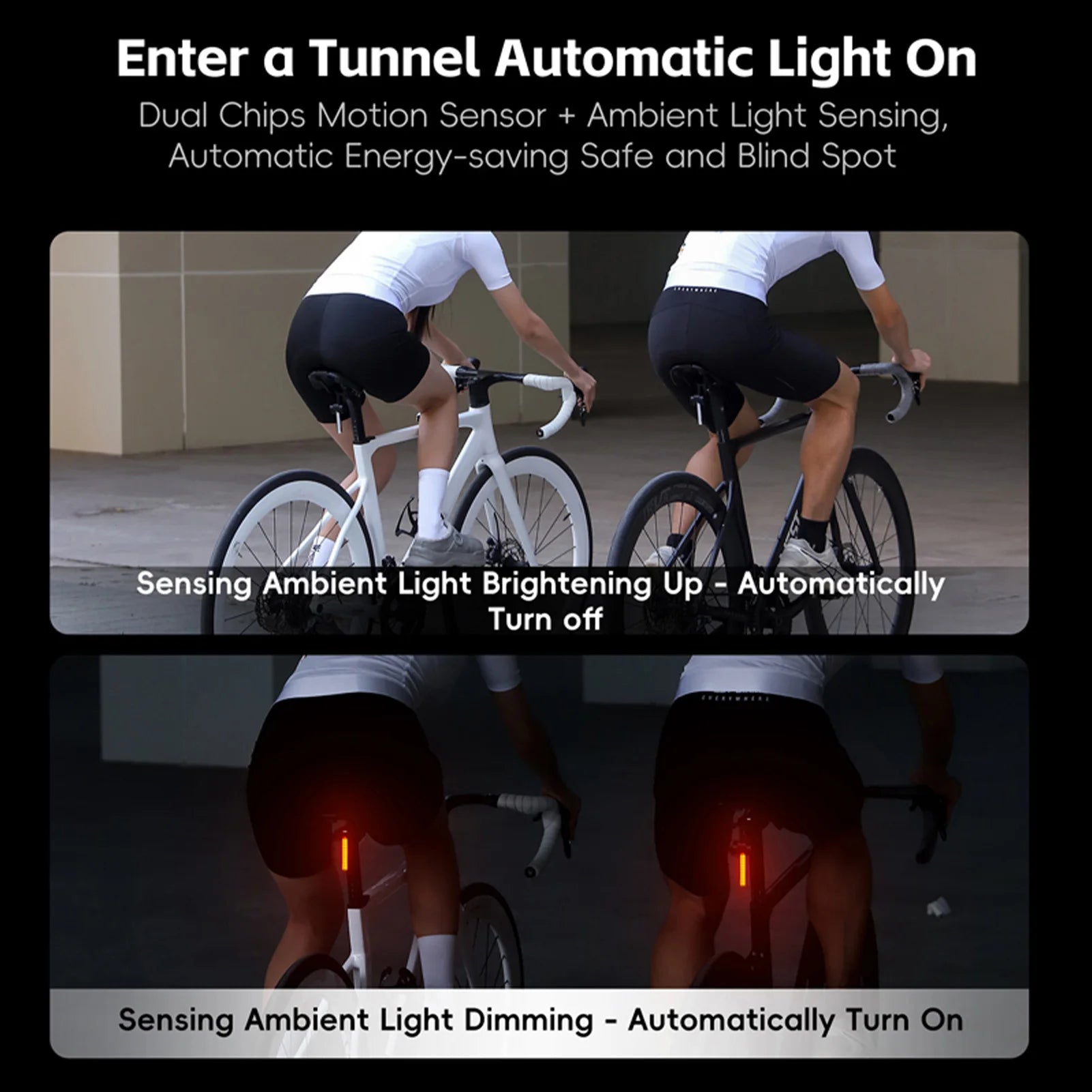 Intelligent Sensing Navigation Bike Tail Light for Night Riding with Long Endurance Battery and Dual Mounting Brackets Qme