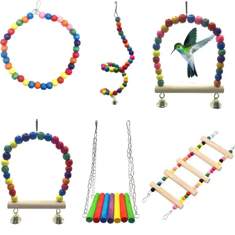 Bird Climbing Toys Cage Accessories Colorful Pet Swing Cloud Ladder Qme