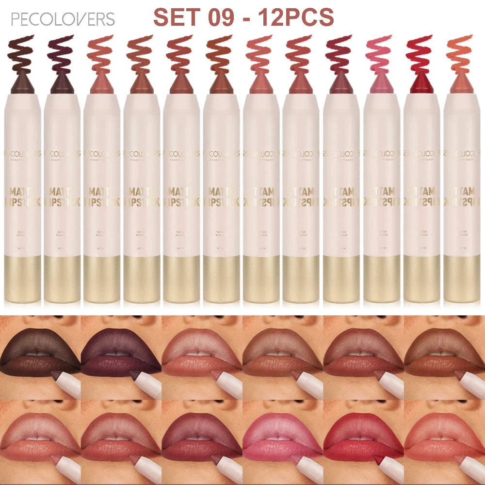 Matte Long-lasting Lipliner Crayon Nib Design Lip Line Lipstick Dual Qme SET 09