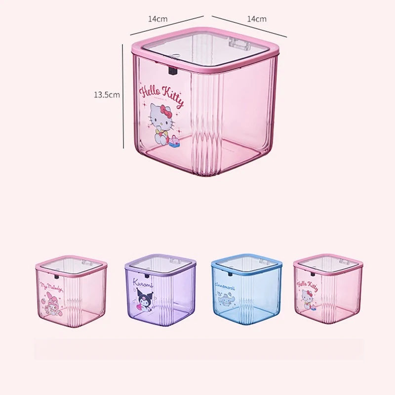 Hello Kitty Kuromi Desktop Trash Can Cute Transparent Mini Storage Box Trash Can for Home, Living Room, and Office Qme