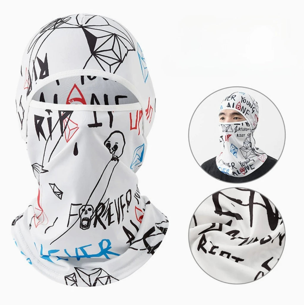Summer Cool Balaclava Ice Silk Cycling Full Face Cap Sun Anti-UV Protection Sports Face Cover Headwear Bike Motorcycle Men's Hat Qme Letter White