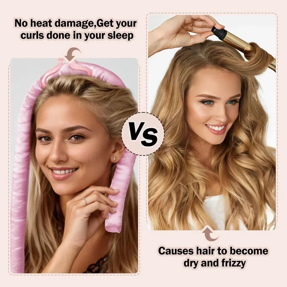 Heatless Curling Rod Satin Nightcap Women No Heat Hair Rollers Qme