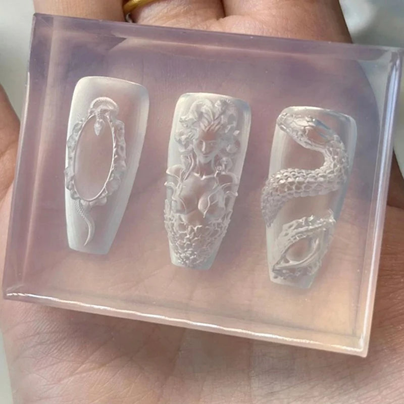 3D Snake Girl Nail Silicone Carving Mold DIY Decoration Art Beauty Qme