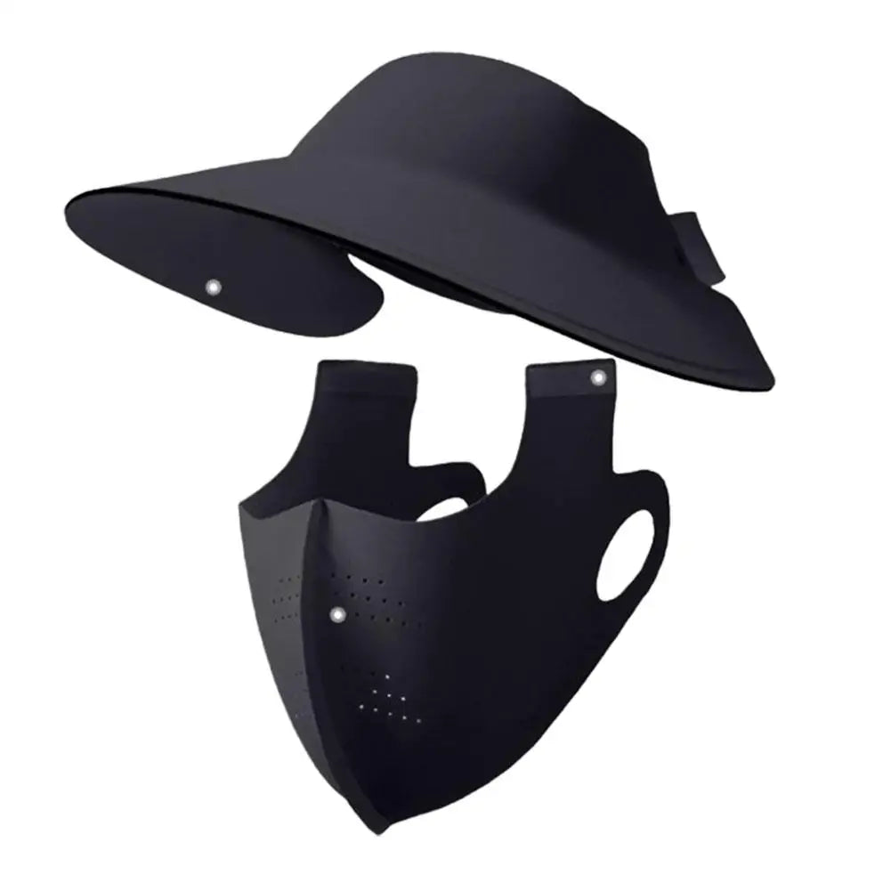 Sunscreen Face Mask Sun Visor Hat UPF 50+ Summer Cover Full Qme Black