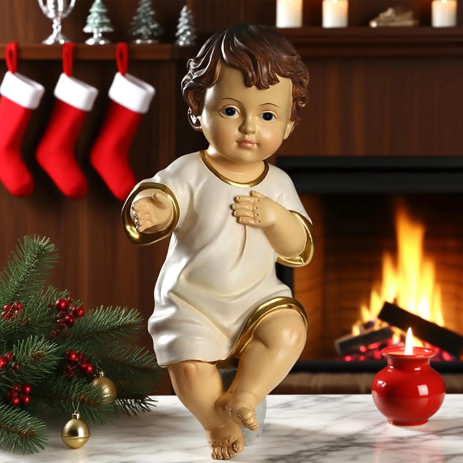 Baby Jesus Figurine Holiday Resin Nativity Ornaments Miniature Catholic Christian Statue Figurines Home Families Decors Qme