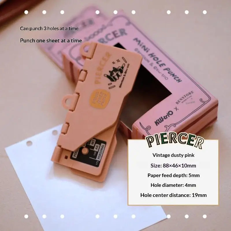 Loose Leaf Notebook M5 Portable Binder Punching Machine 3-Hole Card Qme Pink