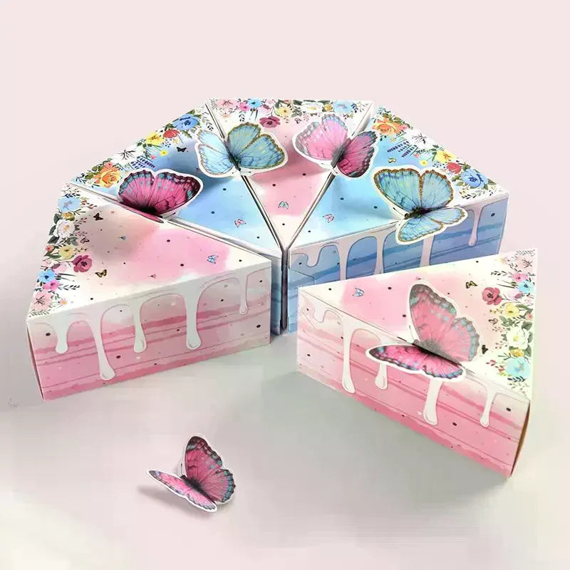 8/10Pcs Triangular Cake Shaped Paper Gift Box Cookie Candy Baby Shower Favors Treat Kids Birthday Party Dessert Packaging Boxes Qme