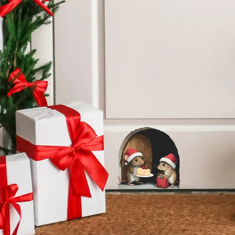 Cute Christmas Small Mouse Hole Wall Stickers Xmas Decoration For Home Navidad Merry Christmas New Year Accessories Qme