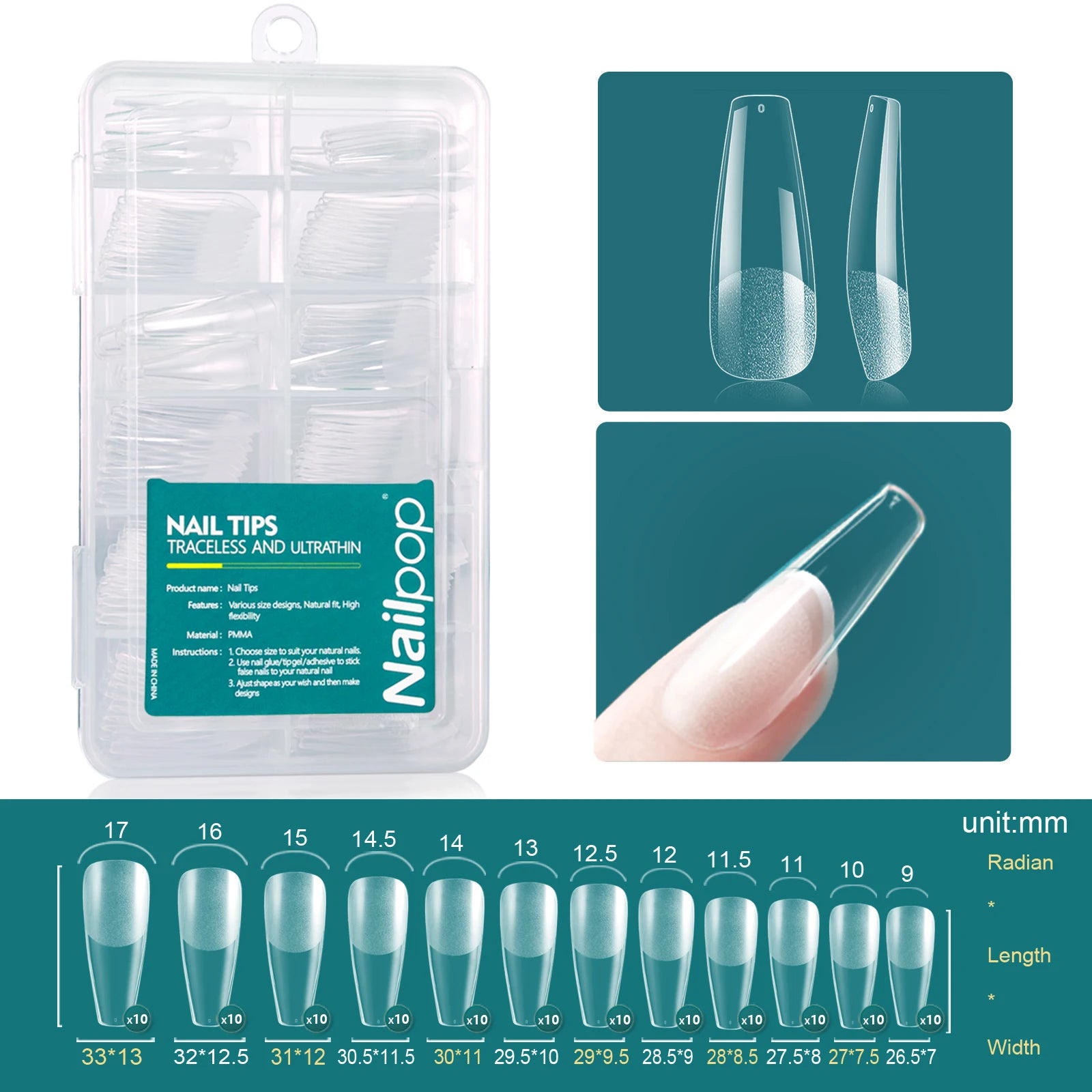 Nailpop Soft Gel Tips Nails Acrylic Material Medium Almond Coffin Qme L-Coffin 120