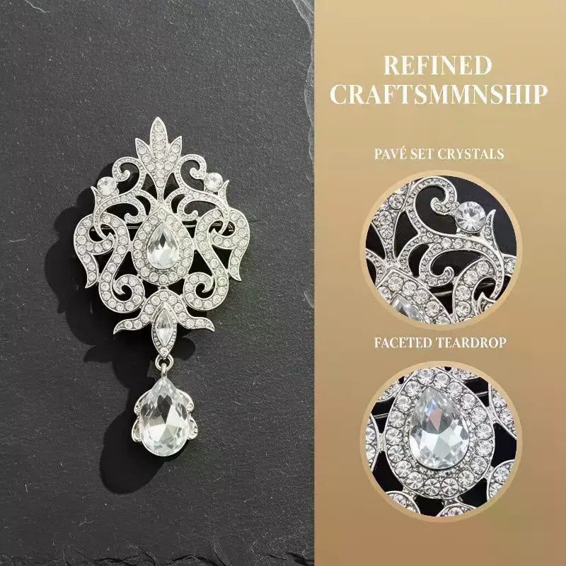 Vintage Gold Silver Color Crystal Brooches For Wedding Women Party Dress Rhinestone Bridal Bouquet Water Drop Brooch Pins Qme