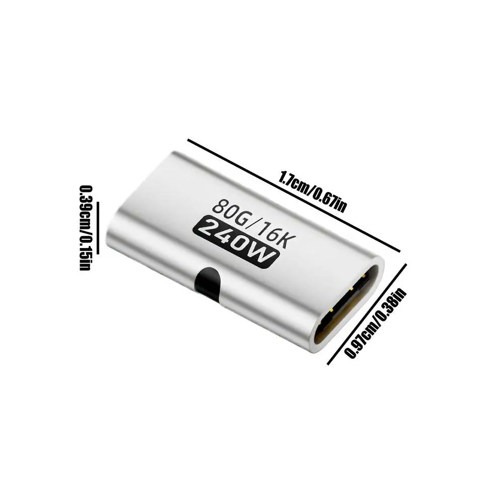 USB C Female to USB C Female Adapter 240w Connector USB C to USB C Adapter for Home Conference Travel Desktop Computer Laptop Qme Silver
