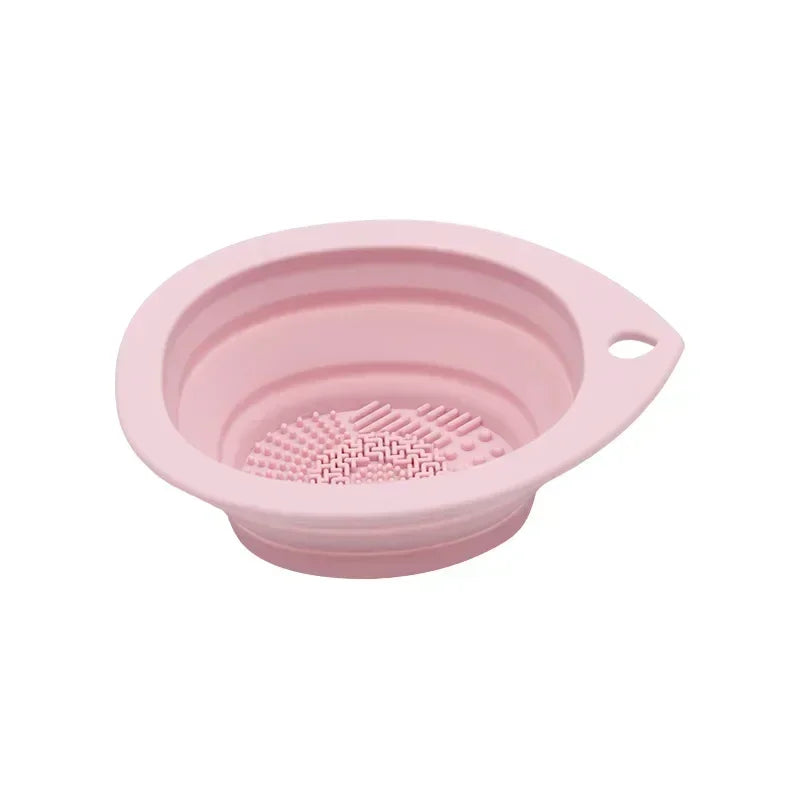 Multi Functional Scrubber Mat Washing Tool Silicone Makeup Brush Cleaner Folding Cleaning Bowl for Eyeshadow Brushes Powder Puff Qme Pink