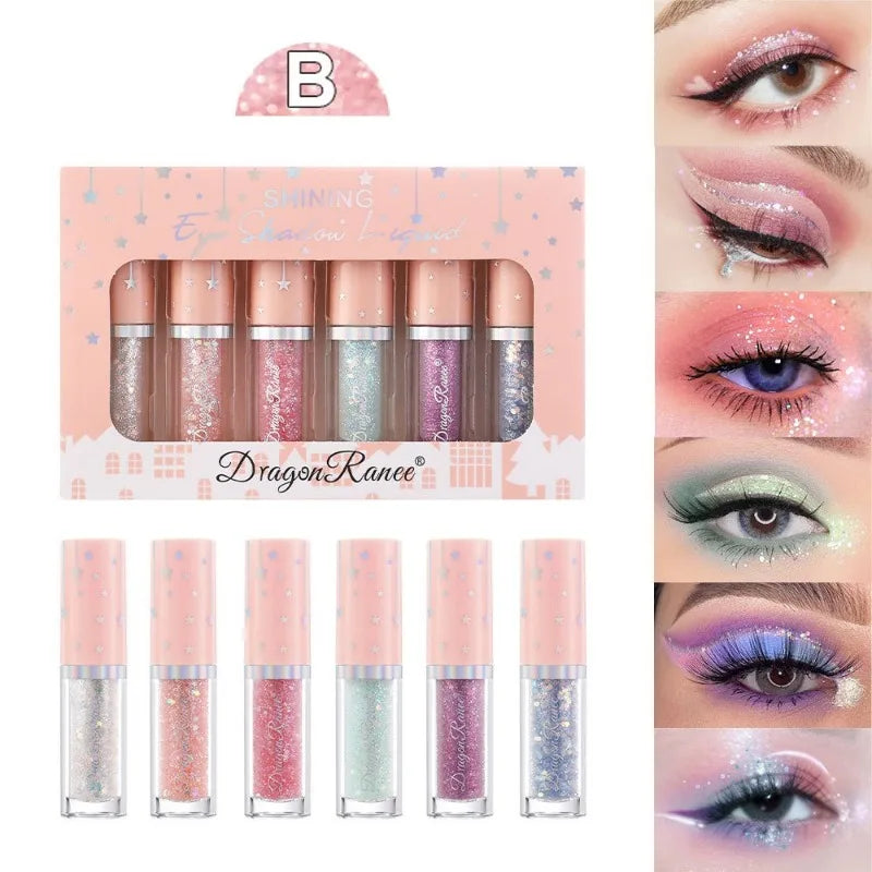 Set of 6pcs Supershiny Diamond Liquid Eyeshadow Sequins Eyeliner Silkworm Pens Highlighter Brightening Eye Shadow Glitter Makeup Qme