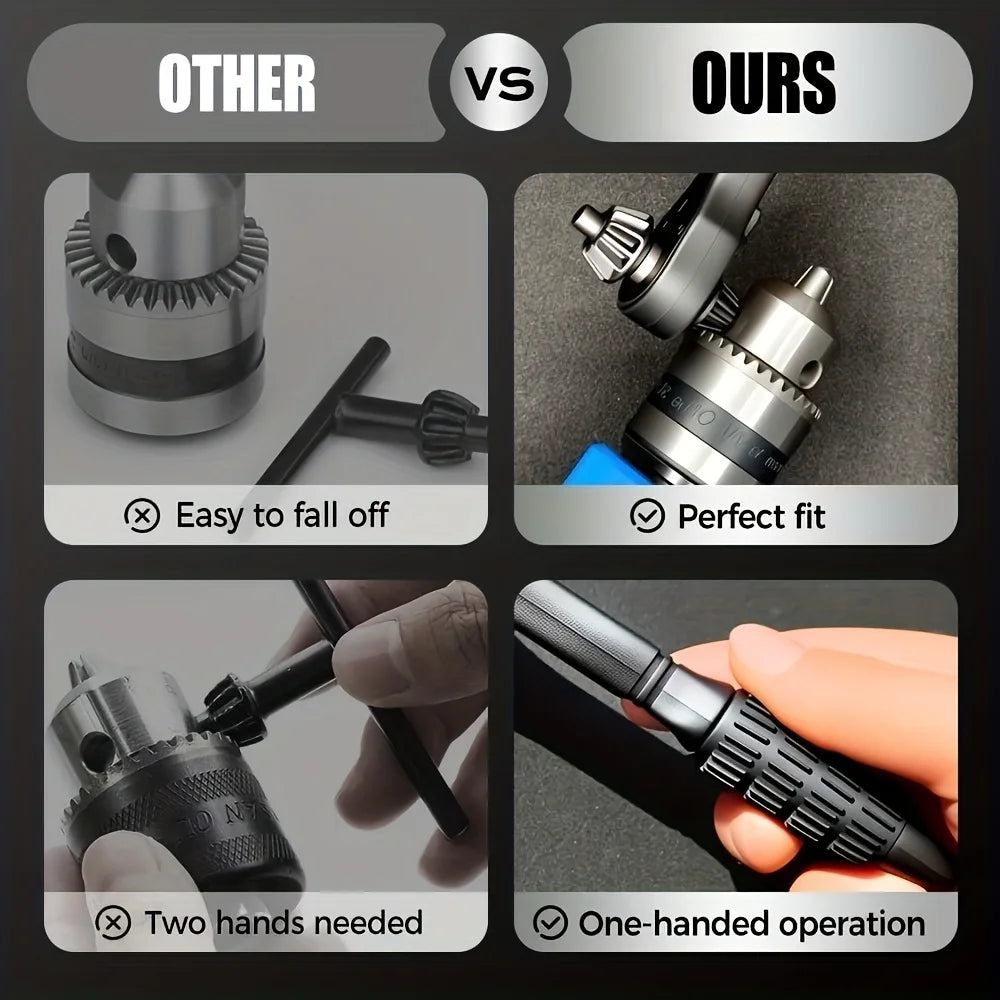 3-In-1 ratchet drill chuck wrench set with replaceable head, three-speed fast ratchet, forward and reverse function and anti-ski Qme