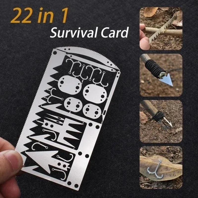 Outdoor Camping Outdoor Multifu Equipment Survival Tools Stainless Steel Card Fishing Portable Practical Hand Tools Supplies Qme