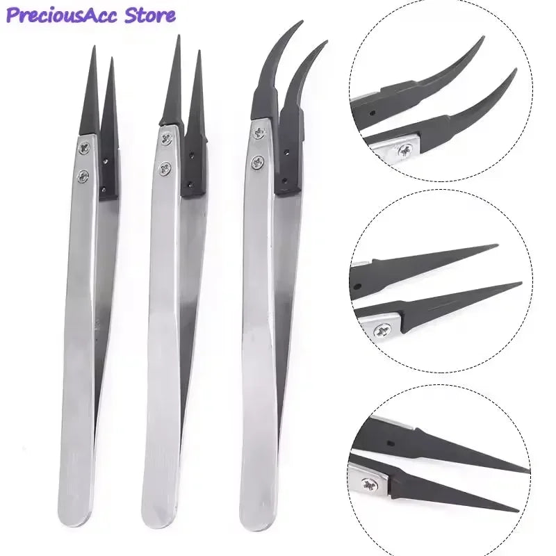 1-6PC Watch Hands Installation Work Tweezers Straight Elbow Handle Stainless Antistatic Plastic Tweezers ESD-259 ESD-259A ESD-7A Qme
