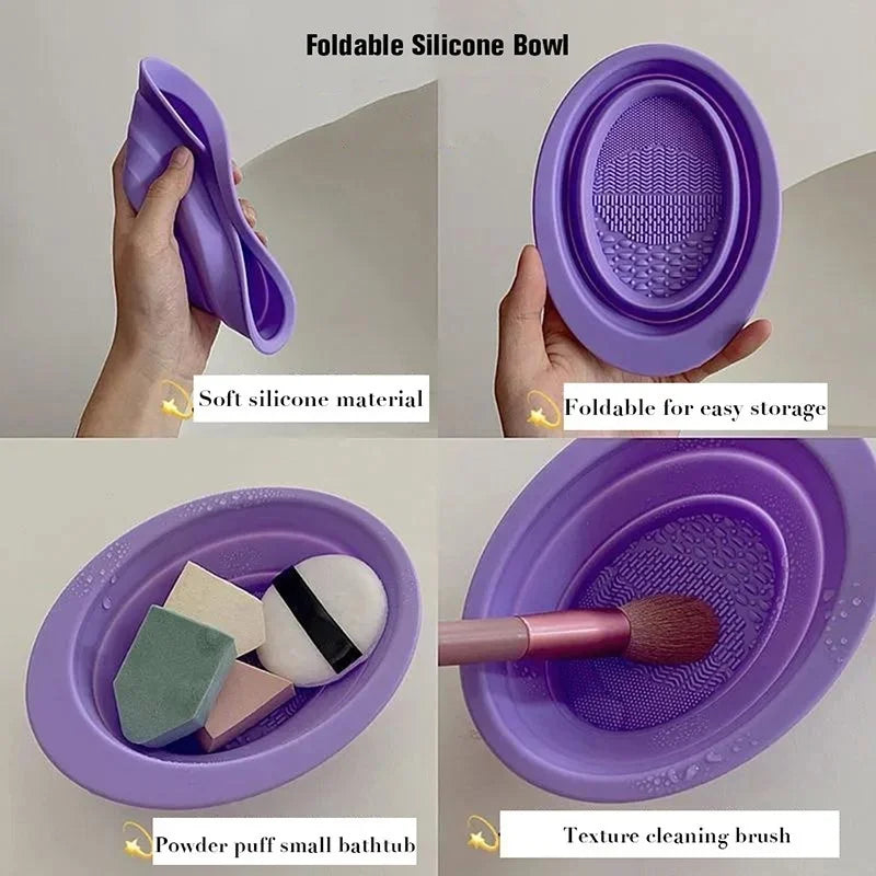 Foldable Silicone Makeup Brush Cleaner Bowl Cosmetic Cleaning Mat Qme