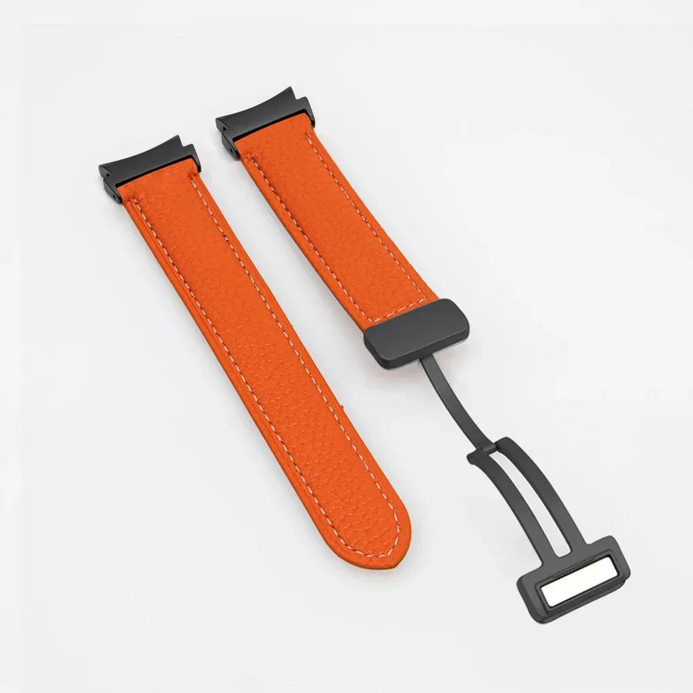No Gaps Leather Band for Samsung Galaxy Watch 6 5 4 40mm 44mm 4/6Classic 46mm 42 43 47mm 5 Pro 45mm Magnetic Buckle Watch Strap Qme