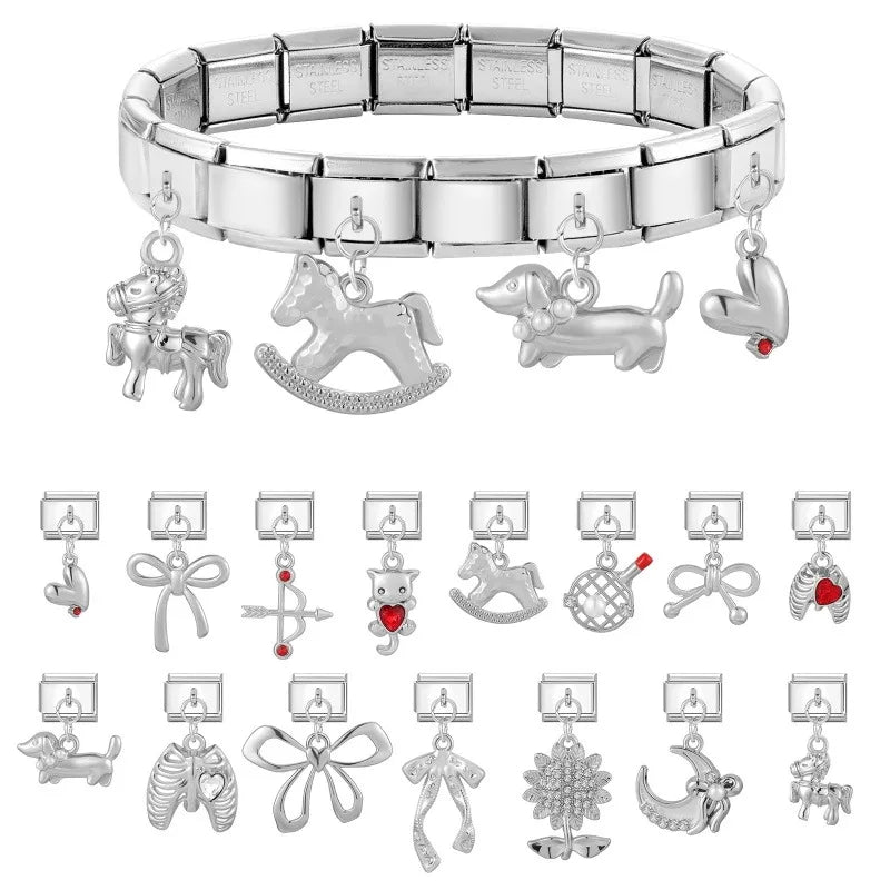 2026 Fashion Sliver Color Sunflowers Pendant Italian Charm Link Fit 9mm Stainless Steel Bracelet Women DIY Making Jewelry Gifts Qme