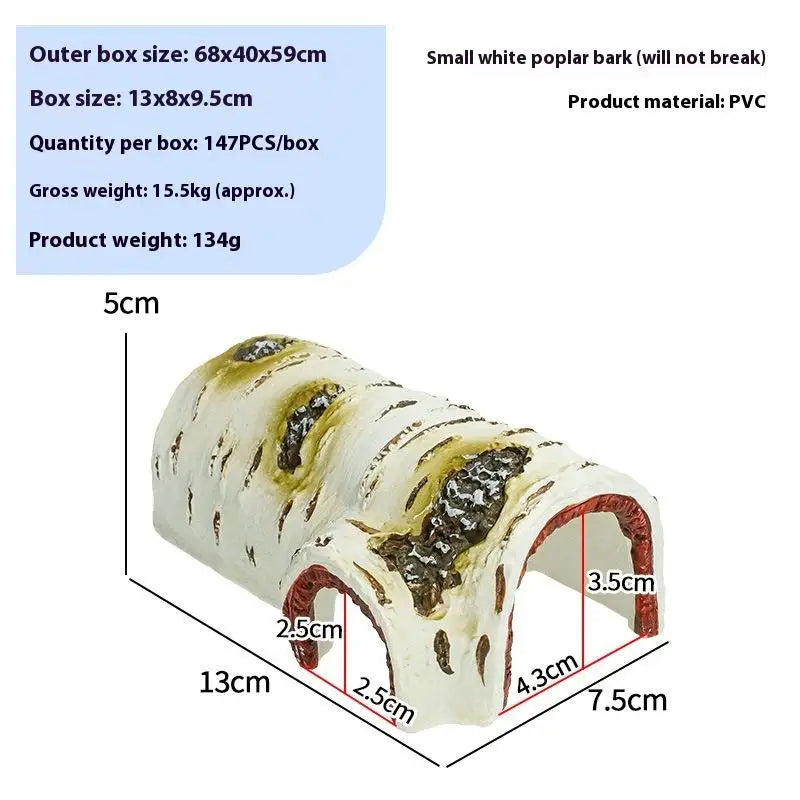Durable Birch Wood Texture PVC Shelter Reptile Hideaway Cave Lizards Qme 1