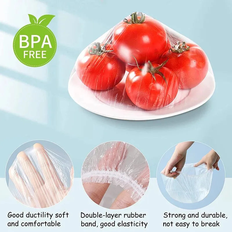 100PCS Disposable Food Cover Plastic Wrap Kithchen Refrigerator Fruit Food Stretch Protection Flim Dustproof Bowls Cups Caps Bag Qme