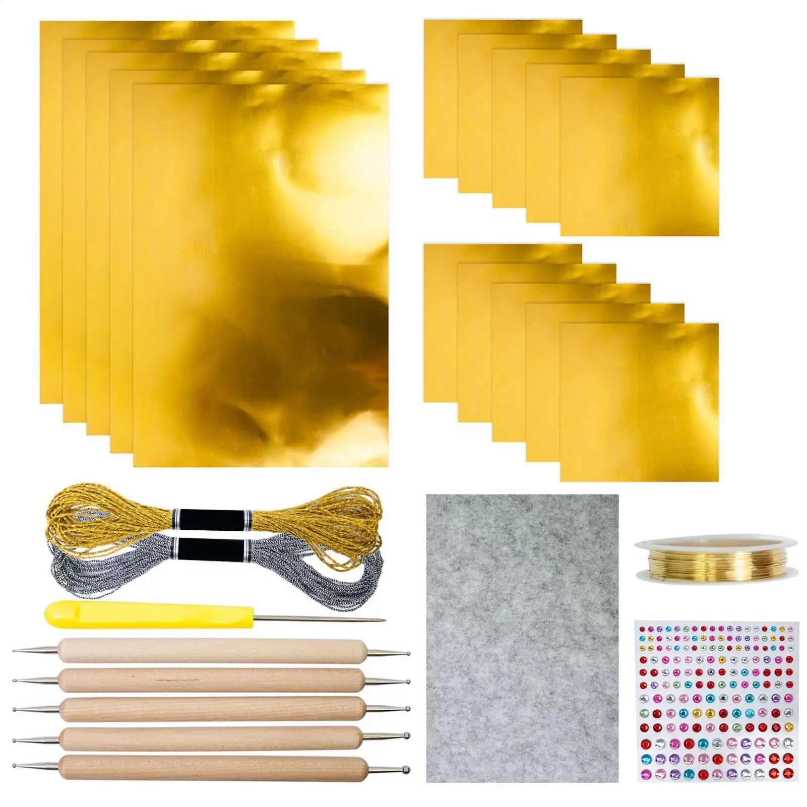 Foil Cardstock Metal Embossing Art Kit Silver Gold Shimmer Shiny Embossing Engraving Painting Kit Crafting Art for Kids Adults Qme