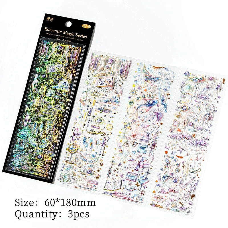 3 pcs/lot INS Laser Bronzing Stickers Adhesive Diy Sticker for Planner Diary Album Scrapbooking Stationery supplies Qme D