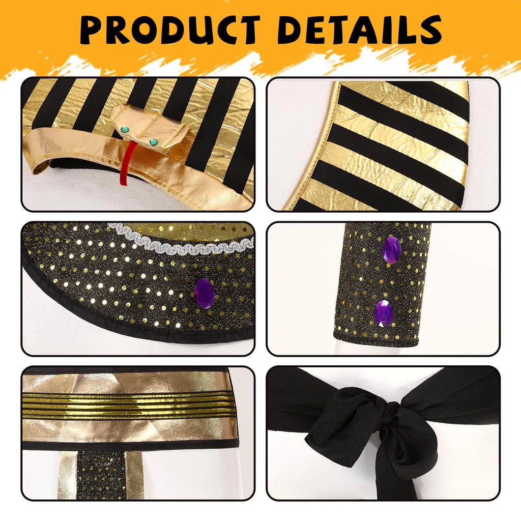 Egyptian Cleopatra Costume Accessories Pharaoh Headpiece Collar Belt Cuffs Halloween Anubis Sphinx Egypt King Tut Qme