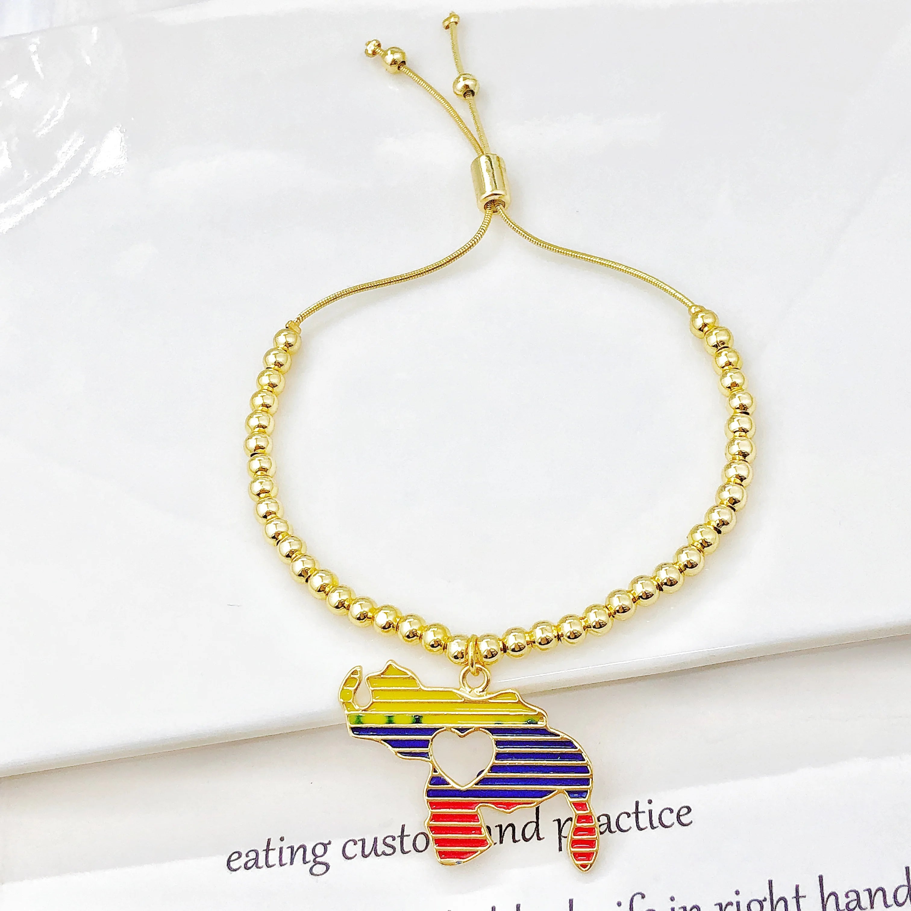 Adjustable Gold Plated Beaded Zircon Bracelet Enamel Colombia Venezuela Flag Map Men Women Charm Bracelet for Party Jewelry Gift Qme 2