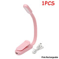 Rechargeable USB Clip LED Reading Light Mini Night Book Lamp With 3 Brightness Levels For Travel Bedroom Study Reading Qme Pink Charge 1PCS