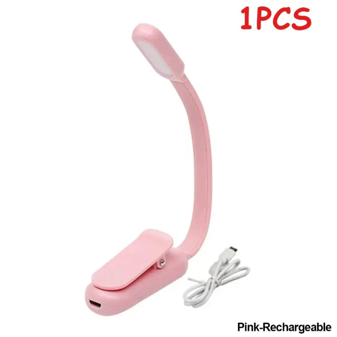 Rechargeable USB Clip LED Reading Light Mini Night Book Lamp With 3 Brightness Levels For Travel Bedroom Study Reading Qme Pink Charge 1PCS