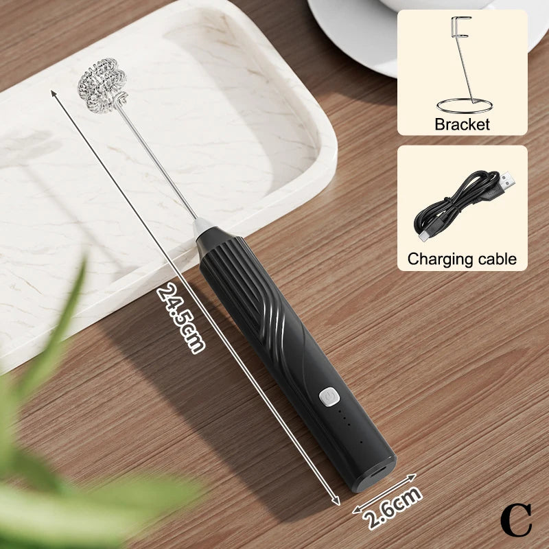 Electric Coffee Milk Foaming Mixer Creamer Whisk Handheld Egg Beater Qme C Black