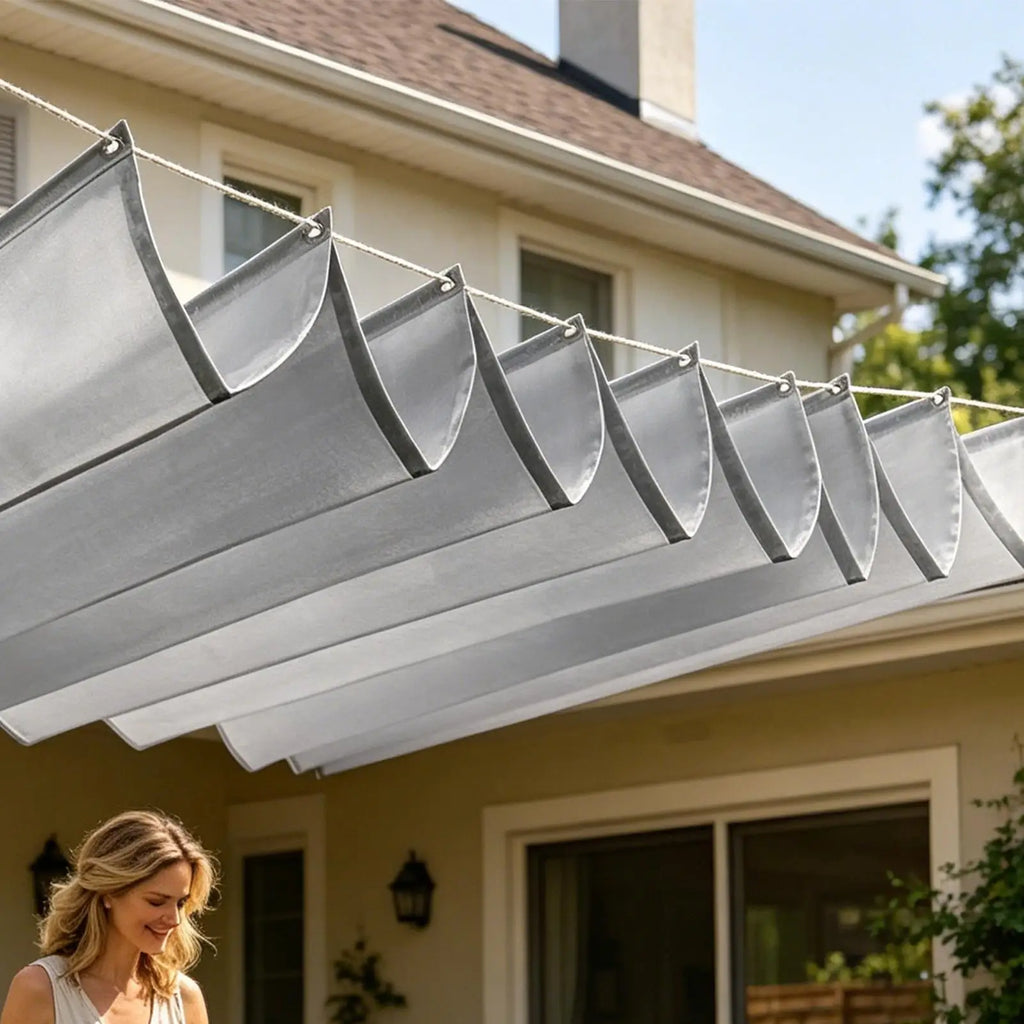 Sun Sail Heavy Duty Waterproof Retractable Sunproof Screen With Wavy Design Patio Sail Shade For Outdoor Beach Porch Deck Qme