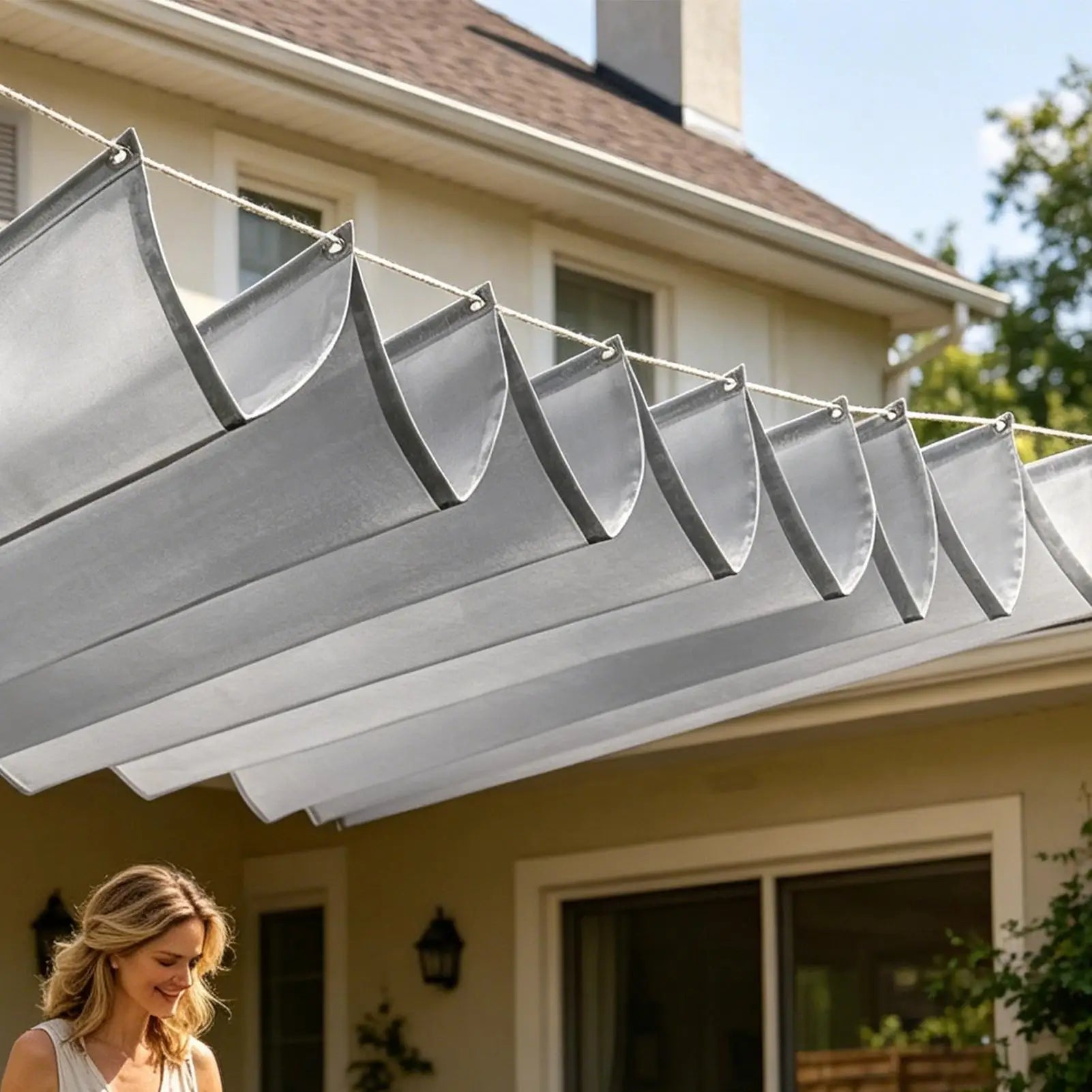 Sun Sail Heavy Duty Waterproof Retractable Sunproof Screen With Wavy Design Patio Sail Shade For Outdoor Beach Porch Deck Qme